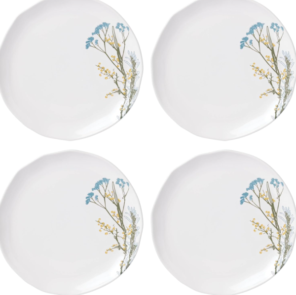 Fresh Wildflower Hand Painted Irregular Ceramic Plate Set (4 Pieces)