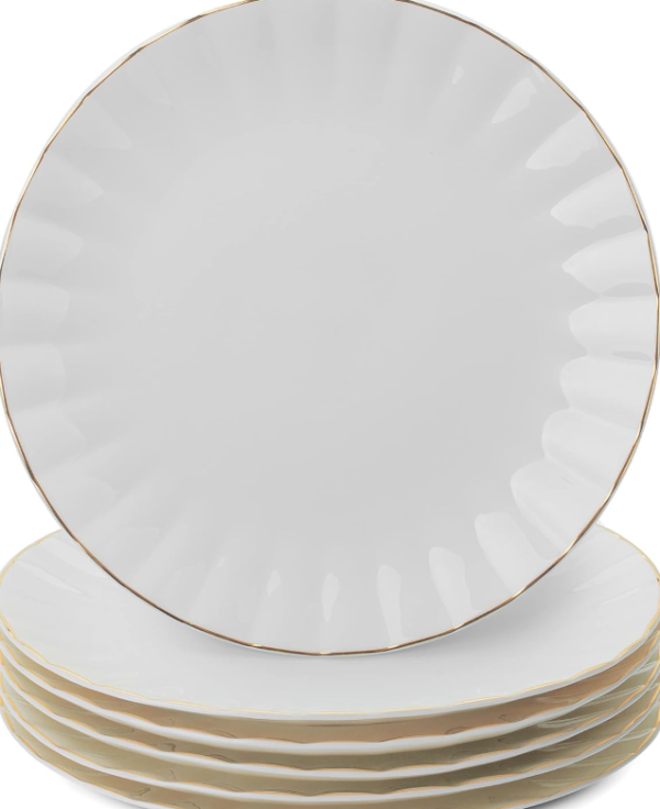 Luxury Gold Rim Wavy Bone China Round Dinner Plate Set