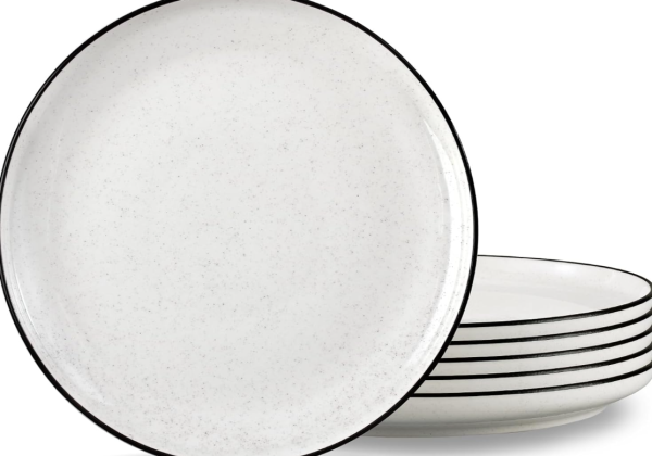 Minimalist Matte Ceramic Dinner Plate Set with Black Edges